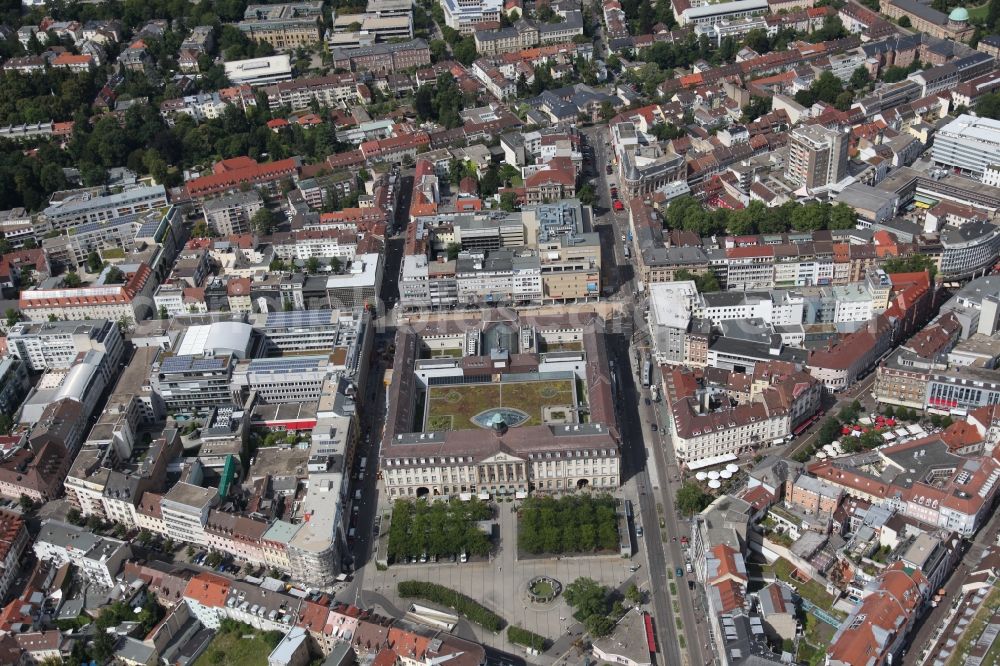 Aerial image Karlsruhe - Cityscape of downtown to the shopping center Postgalerie in Karlsruhe in Baden-Württemberg