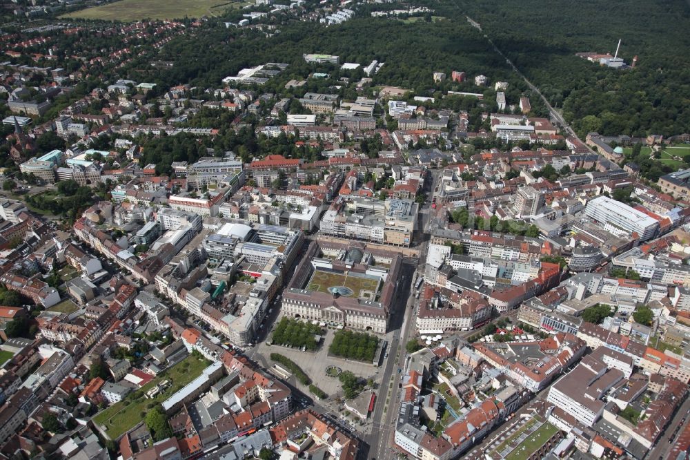 Aerial photograph Karlsruhe - Cityscape of downtown to the shopping center Postgalerie in Karlsruhe in Baden-Württemberg