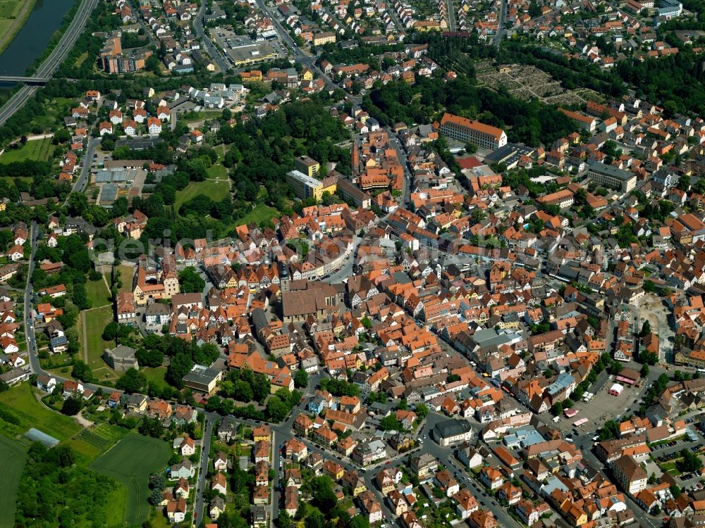 Forchheim from the bird's eye view: Cityscape of downtown Forchheim in Upper Franconia in Bavaria