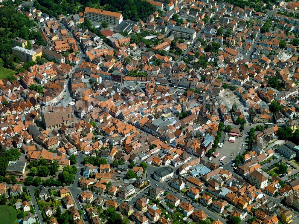 Aerial image Forchheim - Cityscape of downtown Forchheim in Upper Franconia in Bavaria