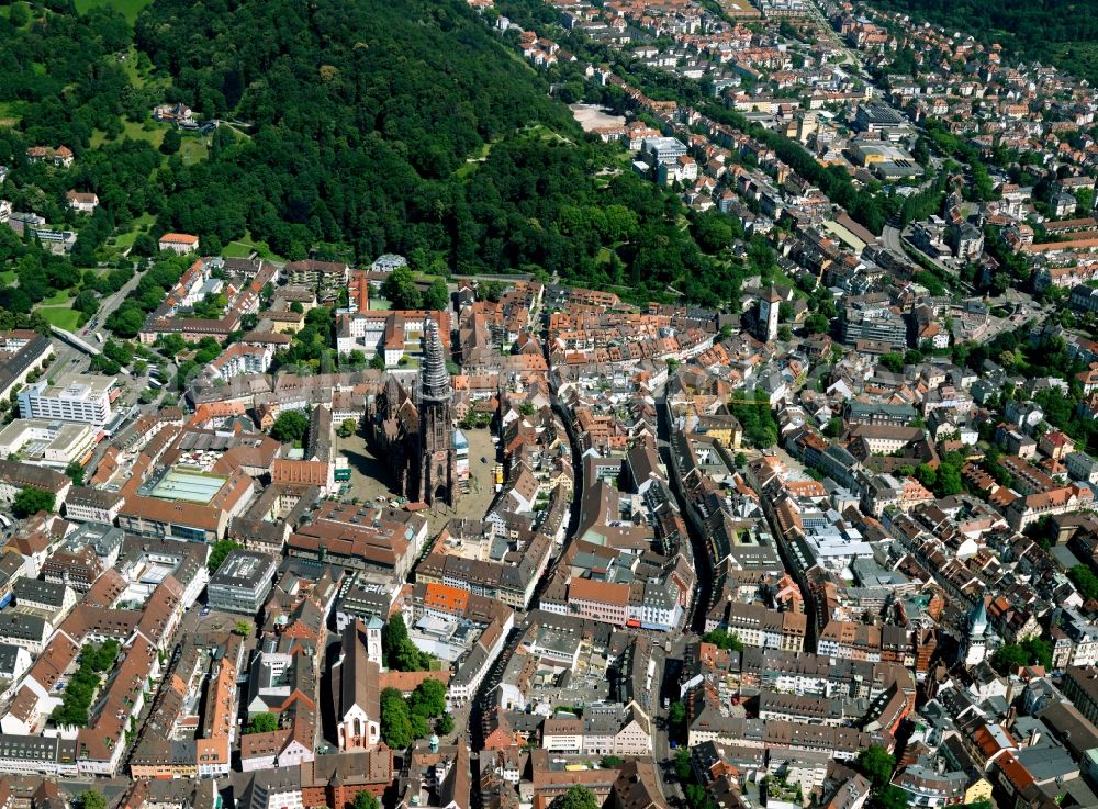 Freiburg from the bird's eye view: Cityscape of downtown Freiburg in Baden-Württemberg