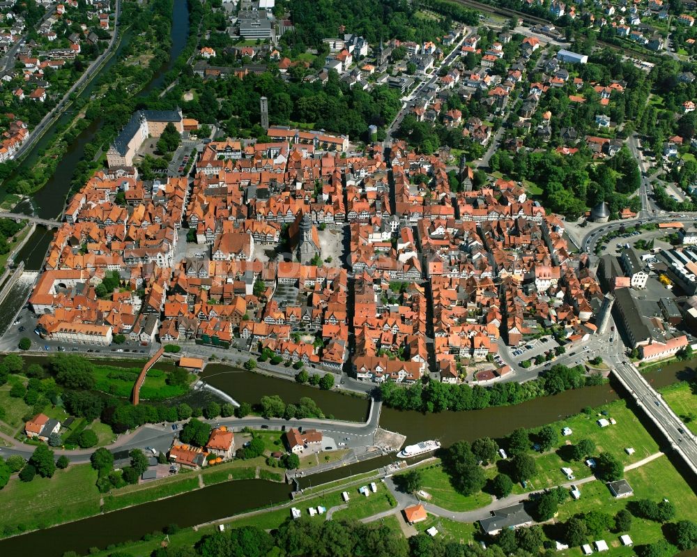 Hann. Münden from above - Cityscape of downtown Hann. Münden in the state of Lower Saxony