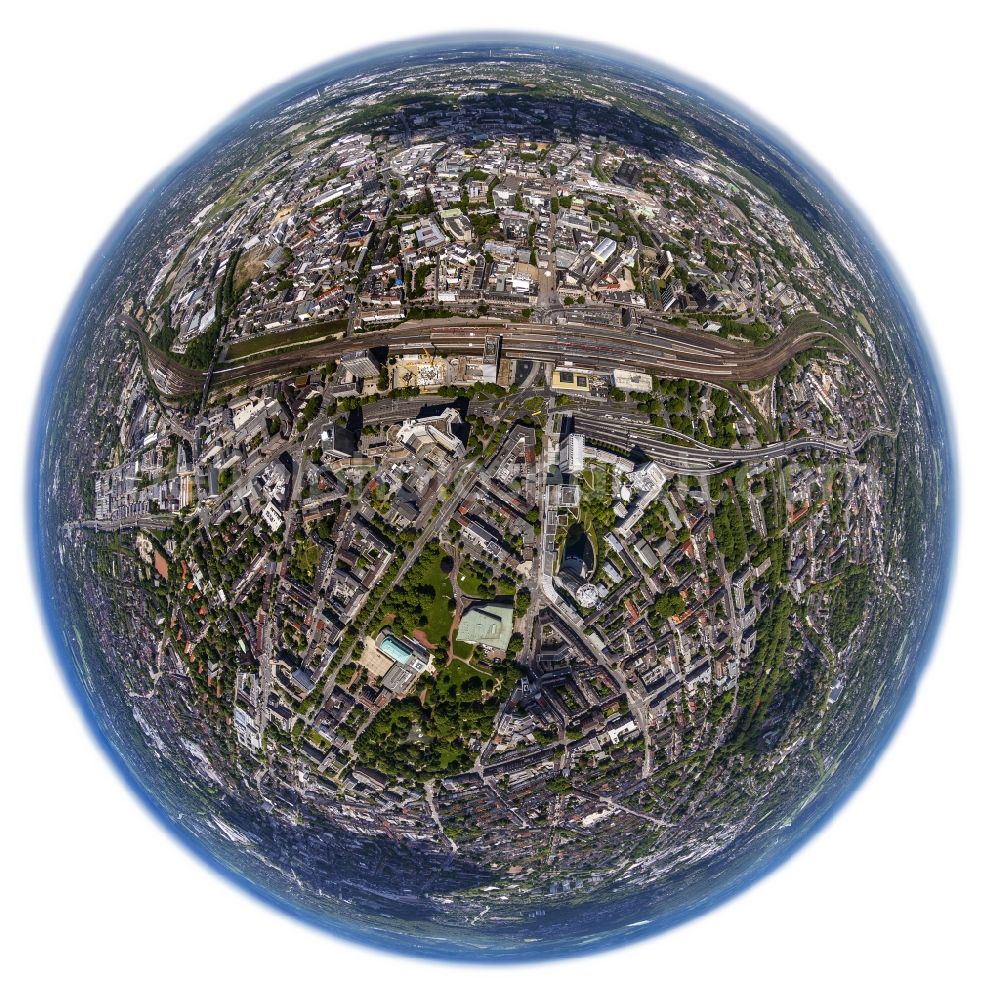 Aerial image Essen - Fish eye- Cityscape of Essen in North Rhine-Westphalia