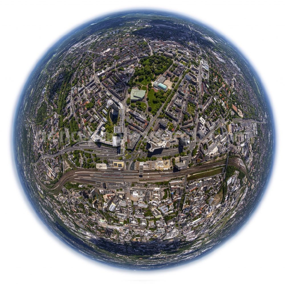 Aerial photograph Essen - Fish eye- Cityscape of Essen in North Rhine-Westphalia