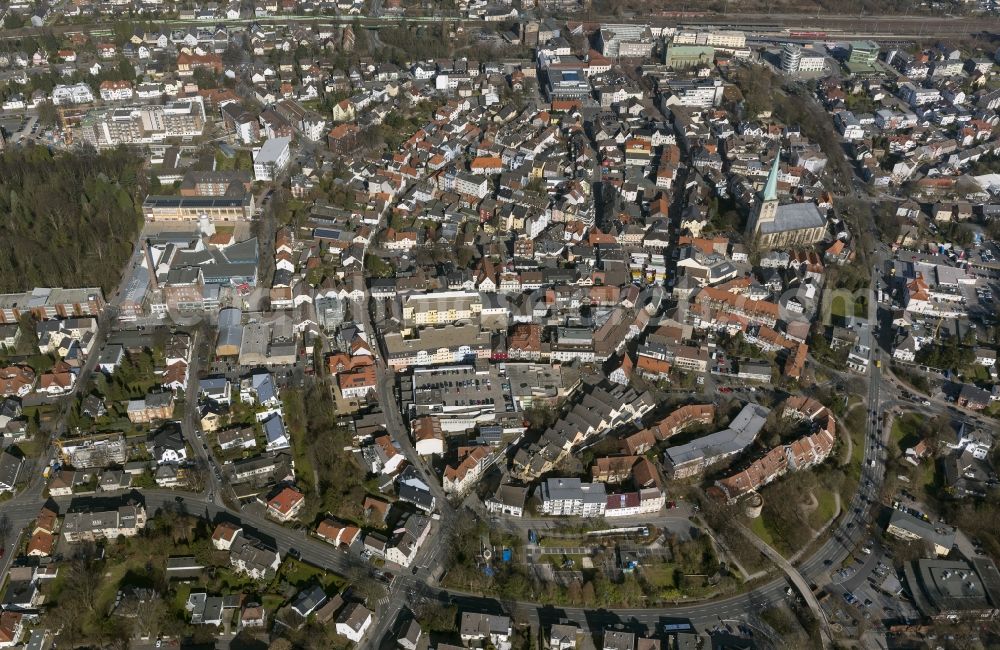 Aerial image Unna - Cityscape of downtown within the city ring Ostring and south ring in Unna in North Rhine-Westphalia