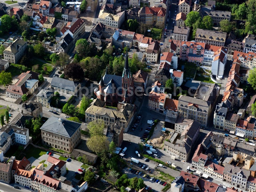 Aerial image Altenburg - Cityscape of downtown at the Church of the Brethren of Altenburg in Thuringia