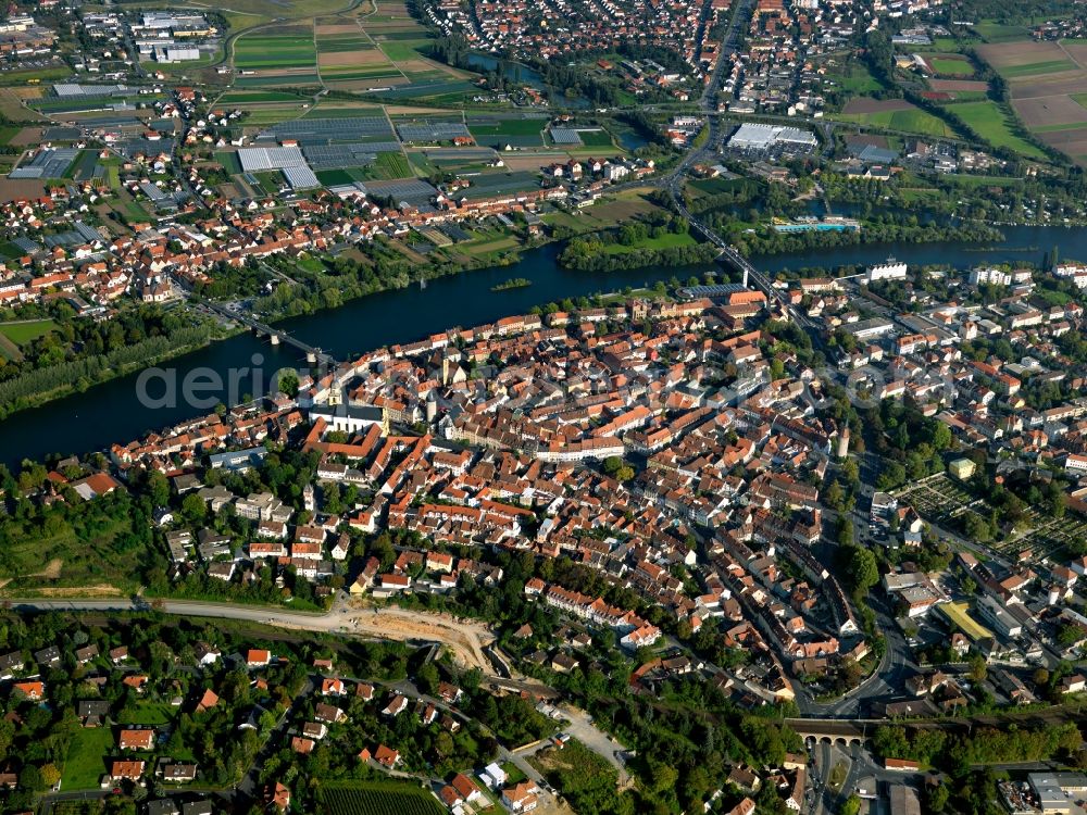 Kitzingen from above - Cityscape of downtown Kitzingen on the banks of the River Main in Bavaria