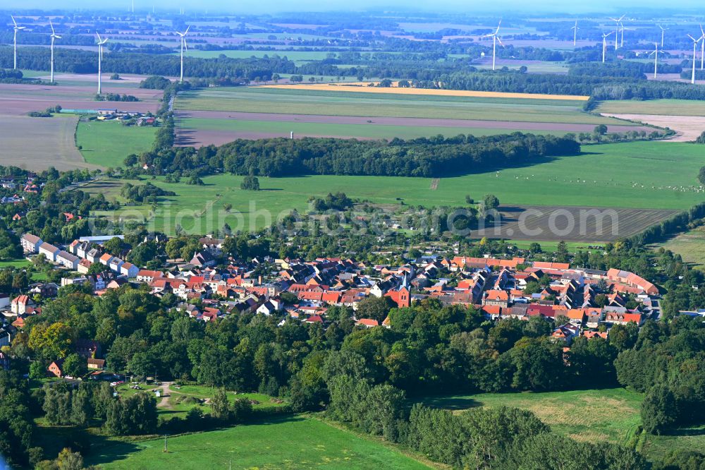 Aerial image Meyenburg - City view on down town in Meyenburg in the state Brandenburg, Germany