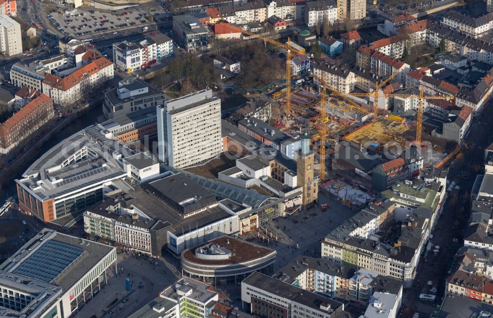 Hagen from the bird's eye view: Cityscape of downtown on City Hall Hagen in North Rhine-Westphalia