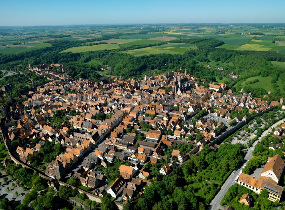 Rothenburg ob der Tauber from the bird's eye view: Cityscape of downtown Rothenburg ob der Tauber in Bavaria