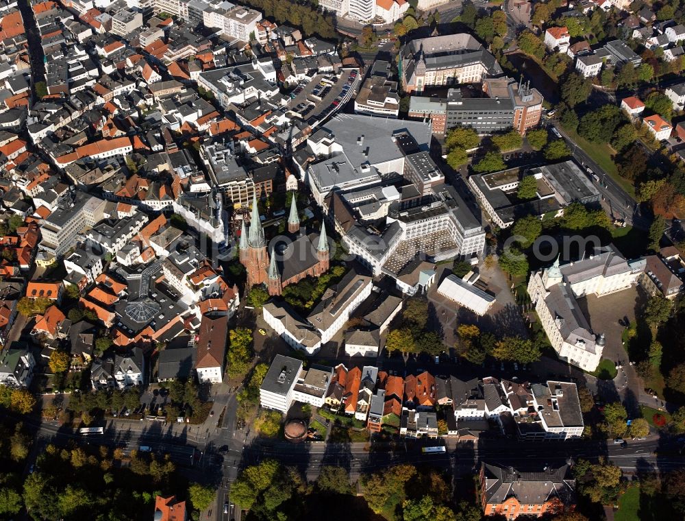 Oldenburg from above - City view of downtown and the lock on the market at the Lamberti Lutheran Church in Oldenburg in Lower Saxony