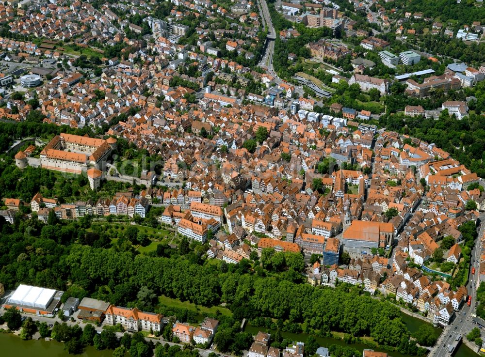 Tübingen from above - City view of the Old Town to the historic castle of Tübingen in Baden-Württemberg