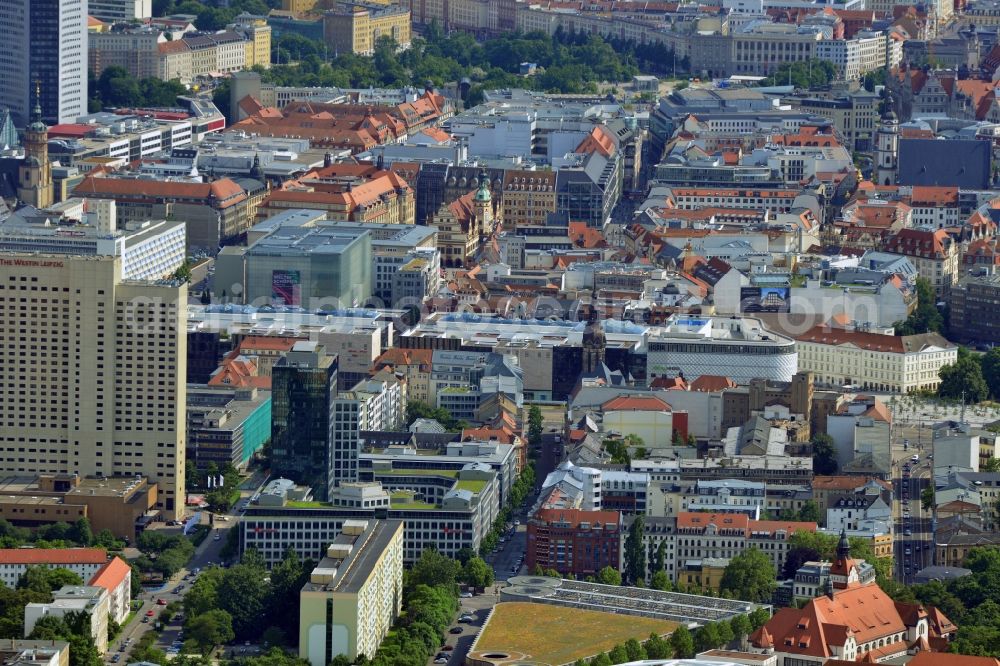 Leipzig from above - Cityscape of downtown area of ??the Saxon town with the old town - the center of Leipzig in Saxony