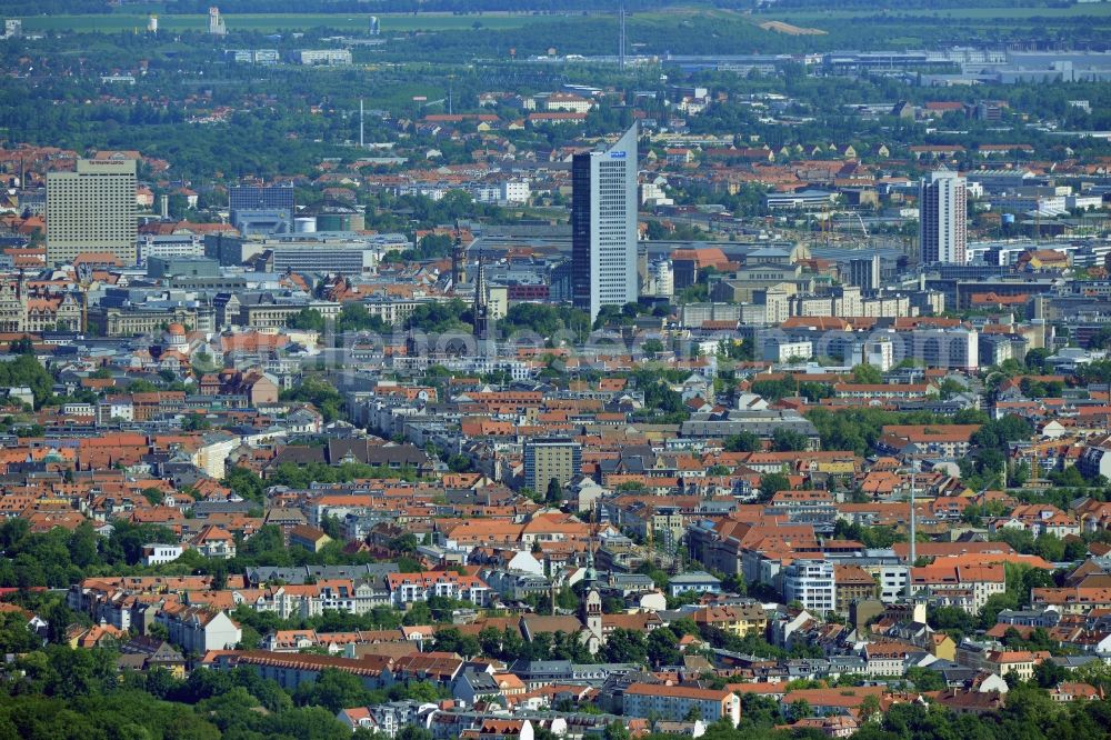 Leipzig from above - Cityscape of downtown area of ??the Saxon town with the old town - center on MDR tower house in leipzig in saxony