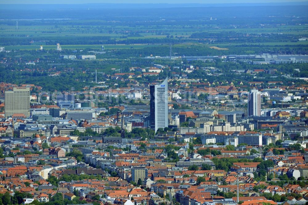 Leipzig from the bird's eye view: Cityscape of downtown area of ??the Saxon town with the old town - center on MDR tower house in leipzig in saxony