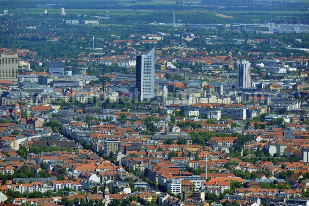 Aerial image Leipzig - Cityscape of downtown area of ??the Saxon town with the old town - center on MDR tower house in leipzig in saxony