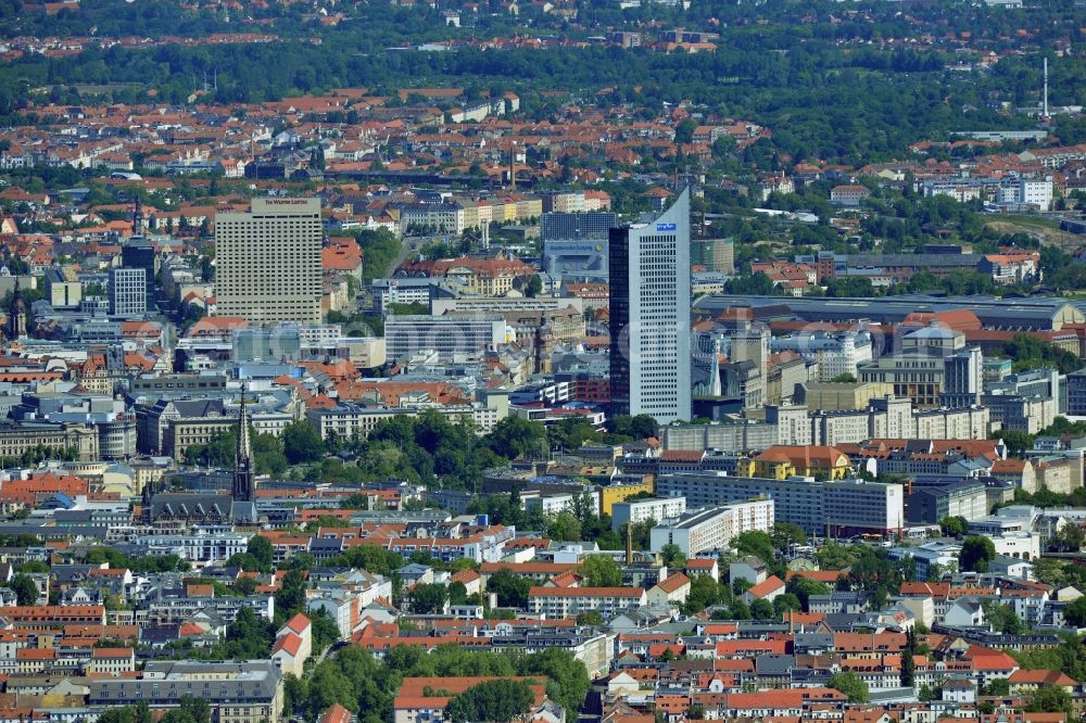 Aerial photograph Leipzig - Cityscape of downtown area of ??the Saxon town with the old town - center on MDR tower house in leipzig in saxony