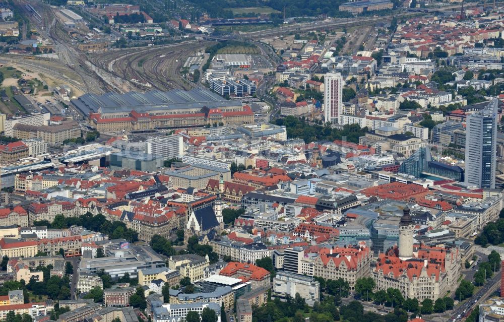 Leipzig from above - Cityscape of downtown area of ??the Saxon town with the old town - center on MDR tower house in leipzig in saxony