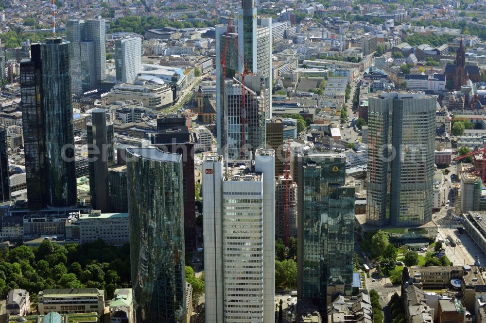 Aerial image Frankfurt am Main - Cityscape with the city - skyscraper - Skyline on banking and insurance district in Frankfurt am Main in Hesse