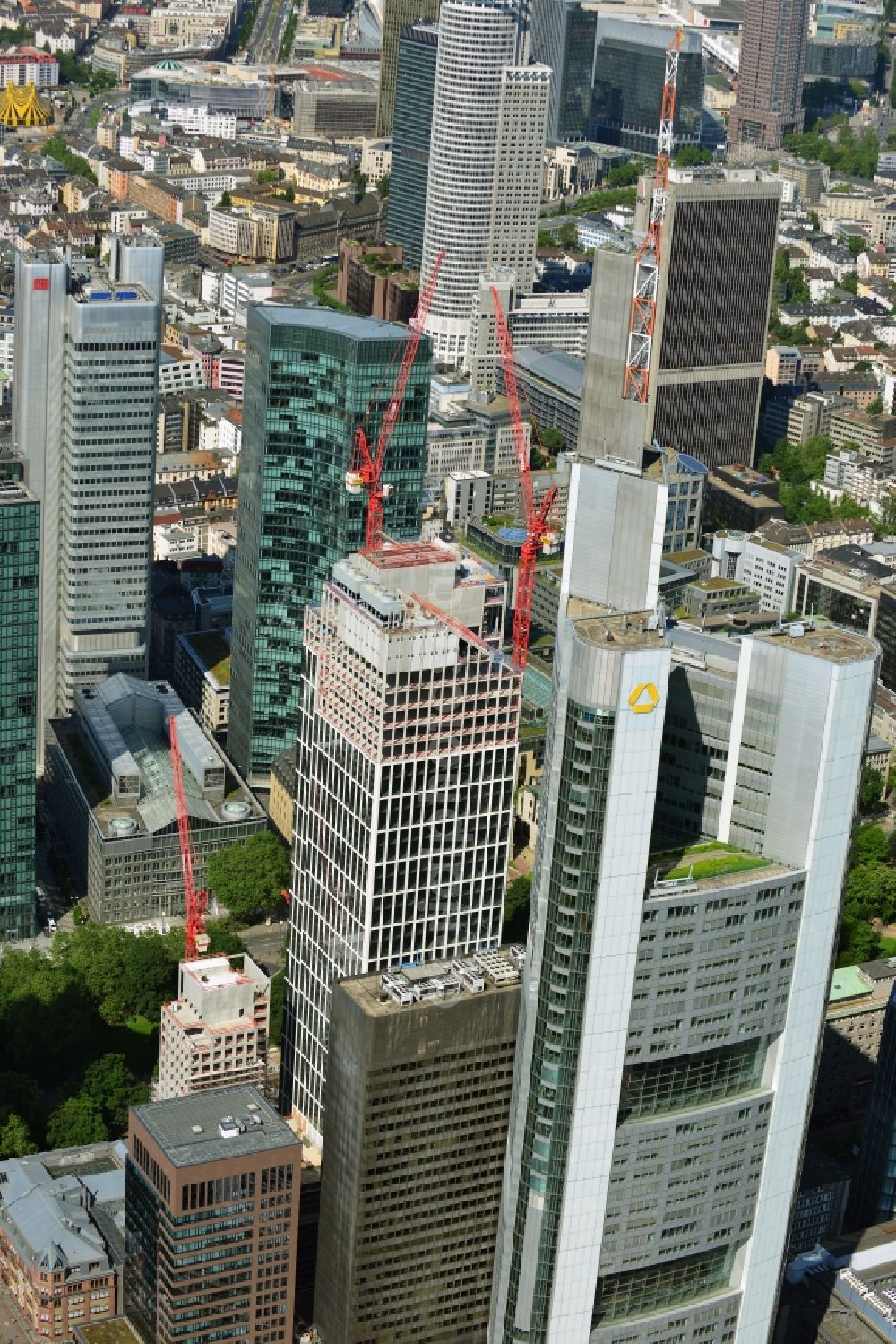 Frankfurt am Main from above - Cityscape with the city - skyscraper - Skyline on banking and insurance district in Frankfurt am Main in Hesse