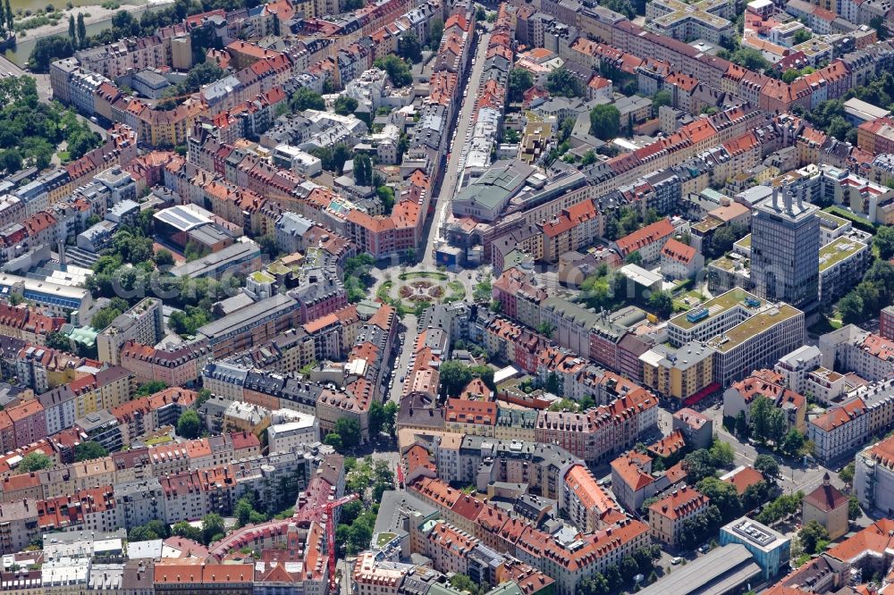 Aerial image München - City view of the city area of in Munich Ludwigsvorstadt- Isarvorstad in the state Bavaria, Germany