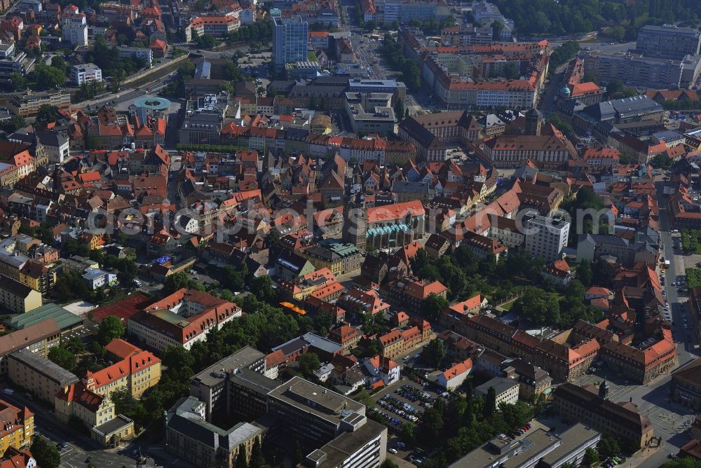 Aerial photograph Bayreuth - Cityscape of downtown in the center of Bayreuth in Bavaria. The Evangelical Lutheran municipal church at the Kanzleistrasse in the historic district of Bayreuth