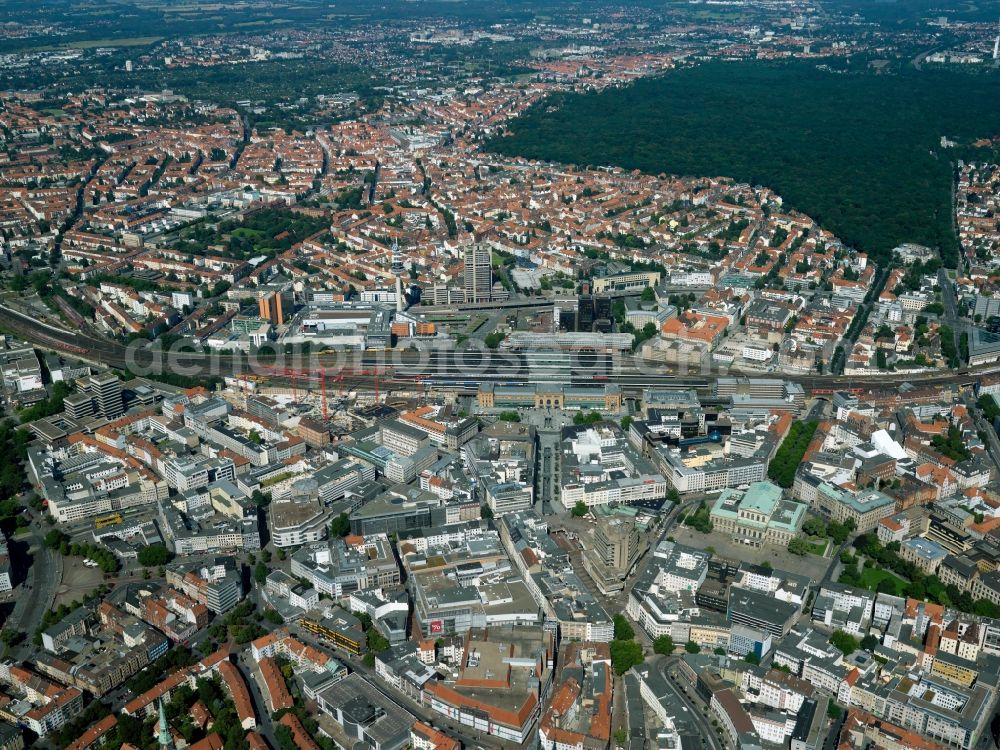 Hannover from above - City view from the city center at the main station of the Deutsche Bahn in the city of Hanover in Lower Saxony