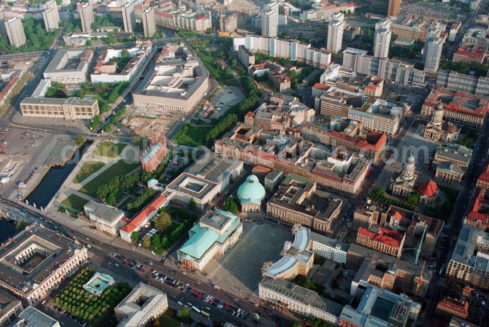 Berlin Mitte from above - Cityscape of downtown east of the center on the banks of Spee - Unter den Linden, Bebelplatz and Gendarmenmarkt in Berlin - Mitte