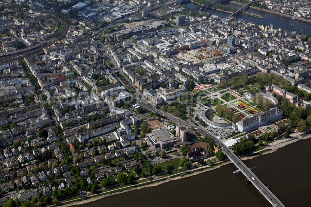 Aerial image Koblenz OT Pfaffendorf - City view from the downtown center in the southern suburb on the banks of the Rhine in Koblenz in Rhineland-Palatinate