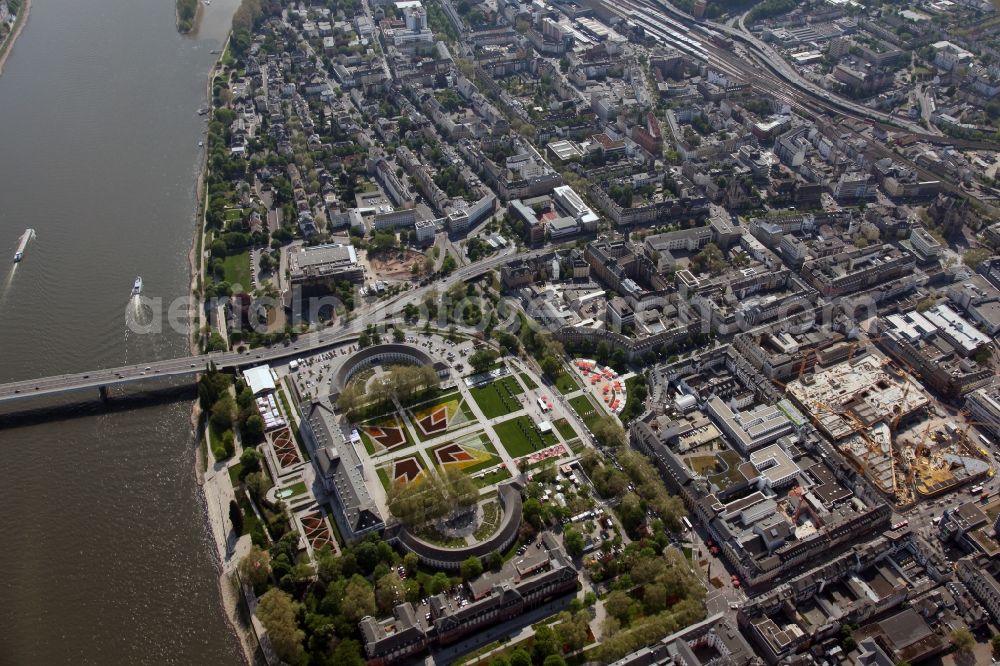 Koblenz OT Pfaffendorf from above - City view from the downtown center in the southern suburb on the banks of the Rhine in Koblenz in Rhineland-Palatinate