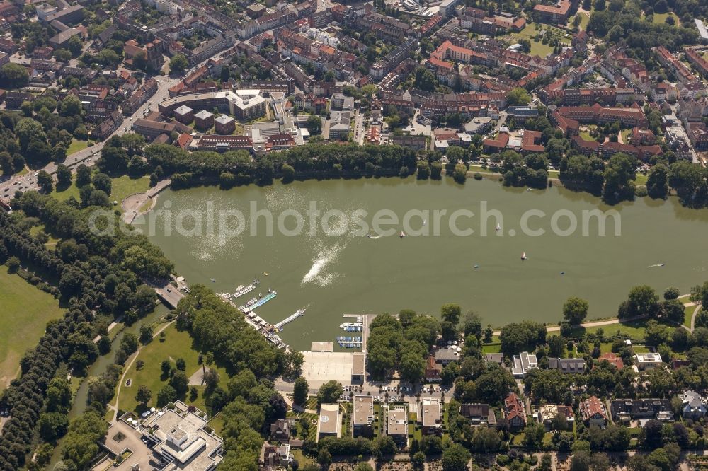 Münster from the bird's eye view: City view from the downtown area on the shores of Lake Aa Münster in North Rhine-Westphalia NRW