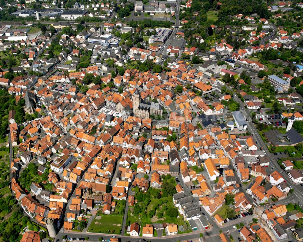 Alsfeld from above - City view on down town in Alsfeld in the state Hesse, Germany