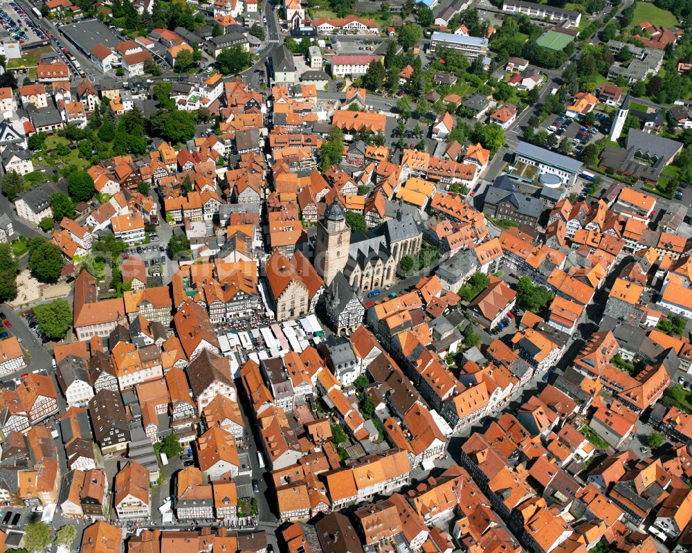 Alsfeld from the bird's eye view: City view on down town in Alsfeld in the state Hesse, Germany