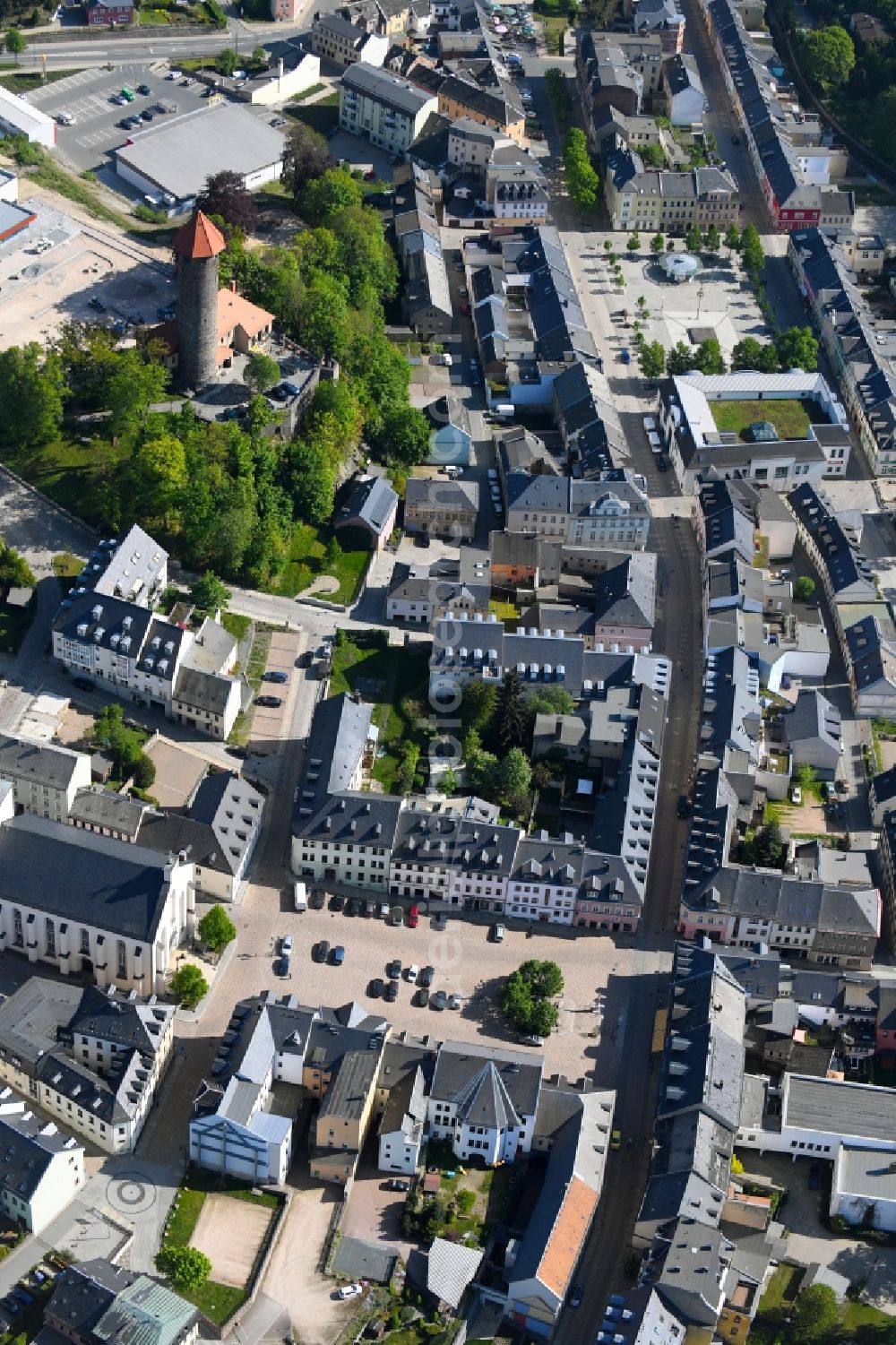 Auerbach from the bird's eye view: City view of the city area of in Auerbach in the state Saxony, Germany