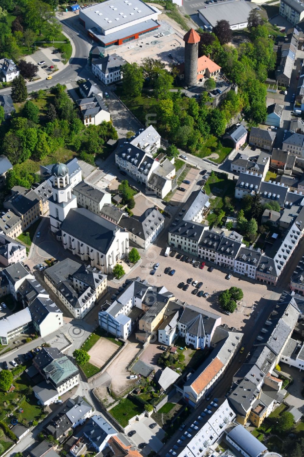 Aerial image Auerbach - City view of the city area of in Auerbach in the state Saxony, Germany