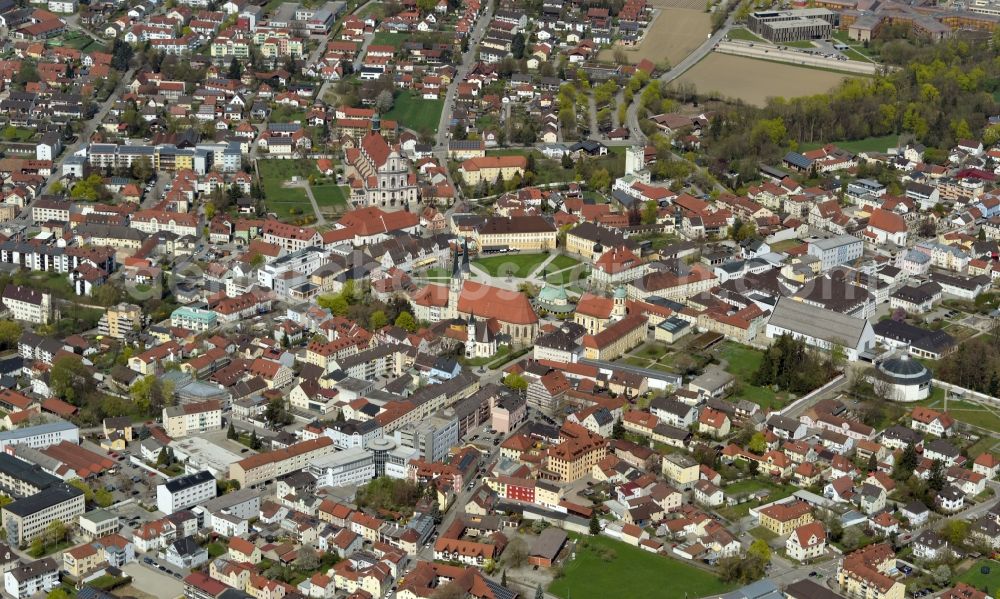 Aerial image Altötting - City view of the city area of in Altoetting in the state Bavaria, Germany