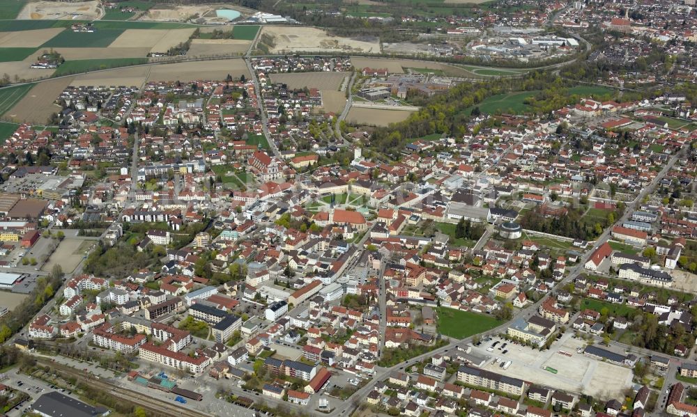 Altötting from above - City view of the city area of in Altoetting in the state Bavaria, Germany