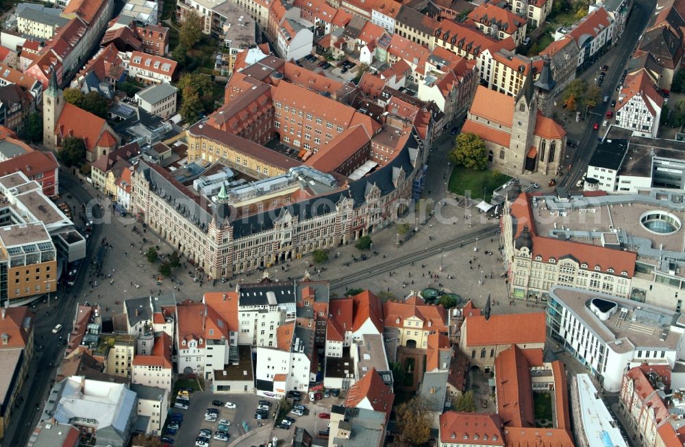 Aerial photograph Erfurt - City view from the downtown area at the main post with Anger, Kaufmann Church and shopping center Anger 1 in Erfurt in Thuringia