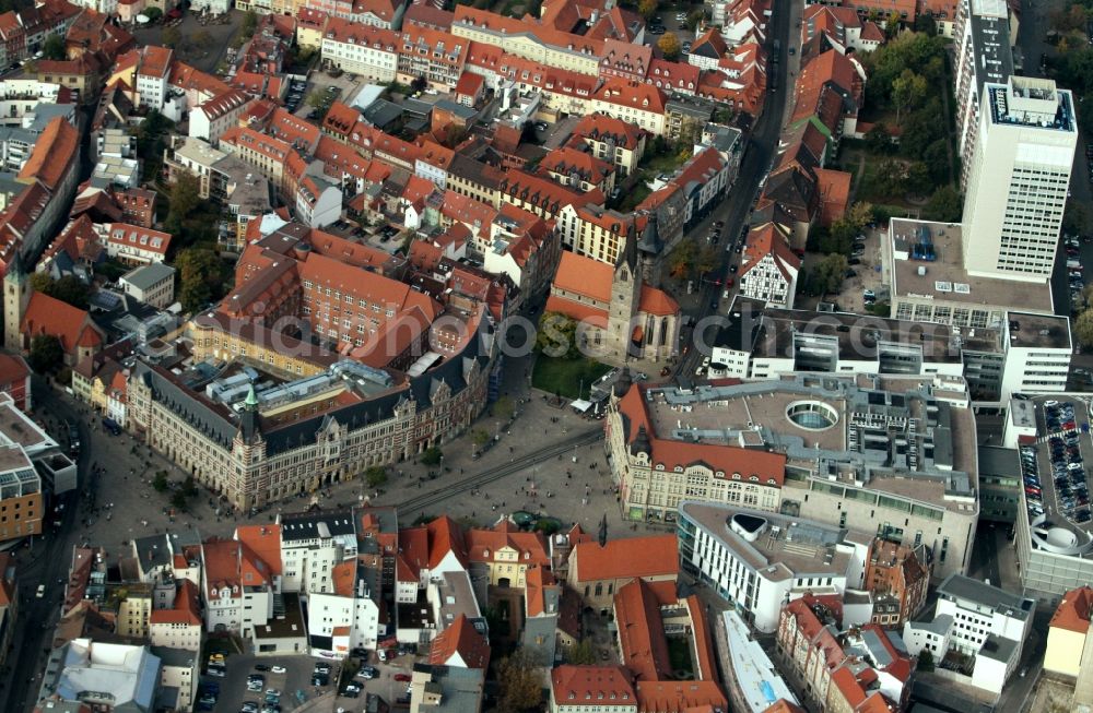 Erfurt from above - City view from the downtown area at the main post with Anger, Kaufmann Church and shopping center Anger 1 in Erfurt in Thuringia