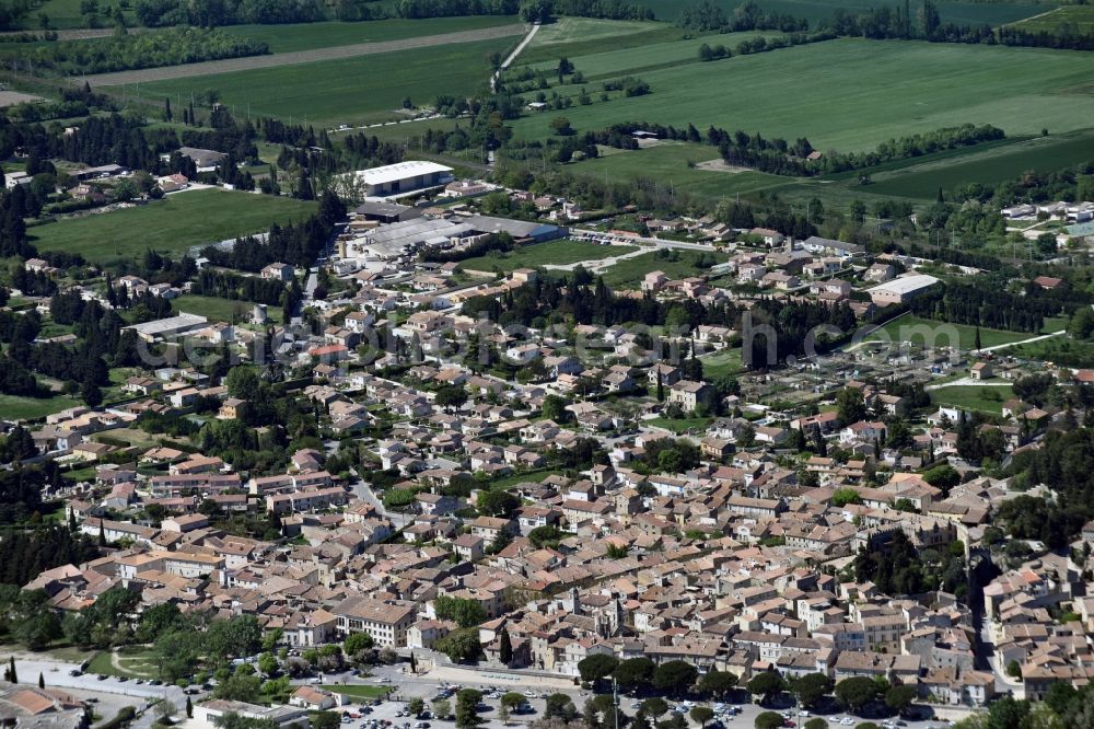 Aramon from the bird's eye view: City view of the city area of in Aramon in Languedoc-Roussillon Midi-Pyrenees, France