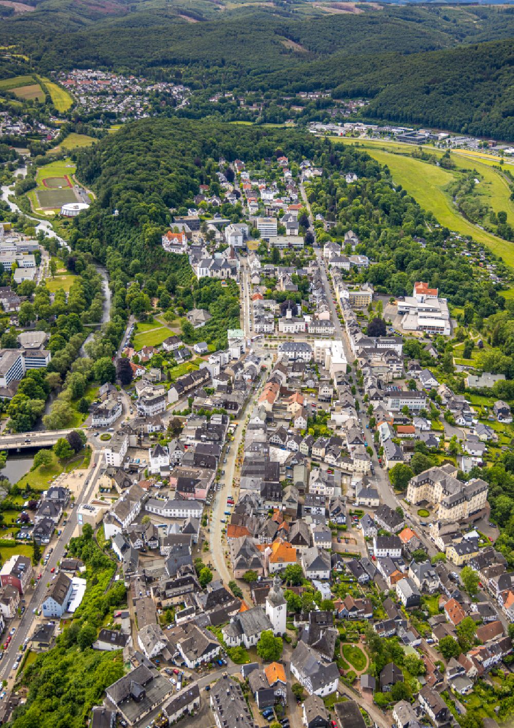 Arnsberg from above - City view on down town in Arnsberg at Sauerland in the state North Rhine-Westphalia, Germany