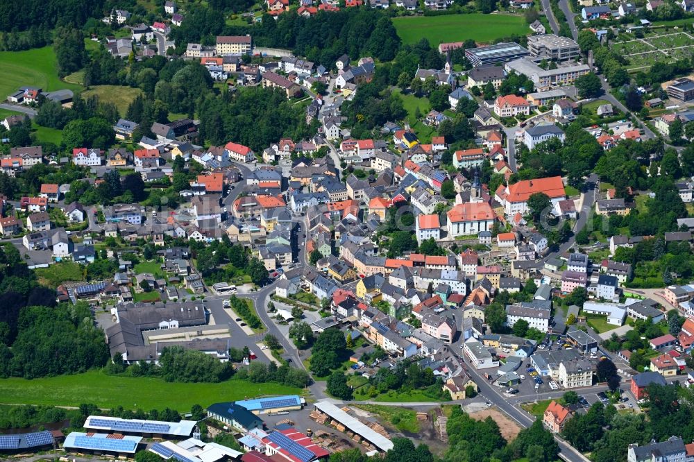 Arzberg from above - City view on down town in Arzberg in the state Bavaria, Germany