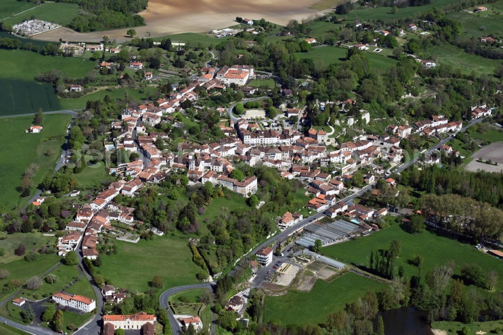 Aerial image Aubeterre-sur-Dronne - City view of the city area of in Aubeterre-sur-Dronne in Aquitaine Limousin Poitou-Charentes, France