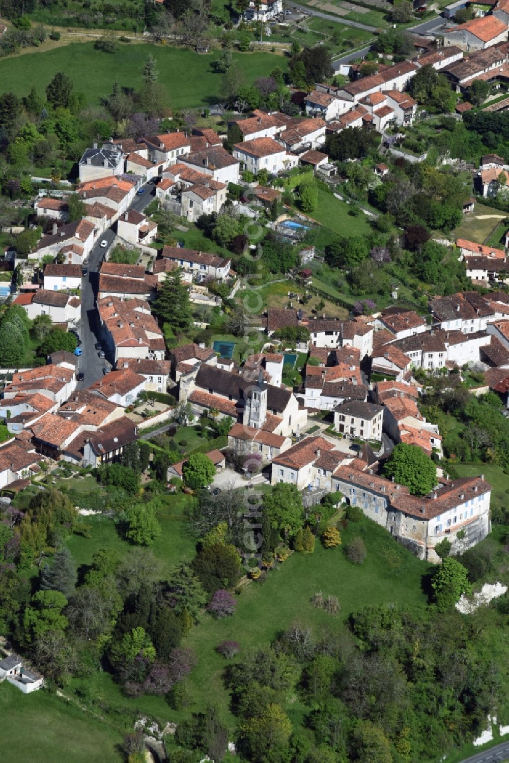 Aubeterre-sur-Dronne from the bird's eye view: City view of the city area of in Aubeterre-sur-Dronne in Aquitaine Limousin Poitou-Charentes, France