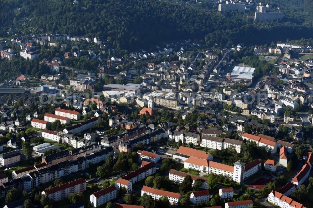 Aue from the bird's eye view: City view of the city area of in Aue in the state Saxony