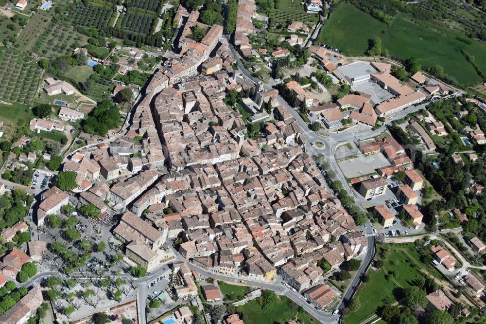 Aups from the bird's eye view: City view of the city area of in Aups in Provence-Alpes-Cote d'Azur, France