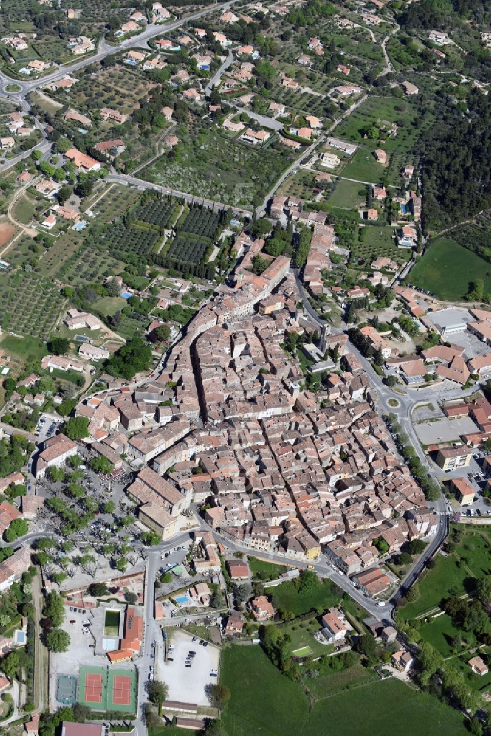 Aerial image Aups - City view of the city area of in Aups in Provence-Alpes-Cote d'Azur, France