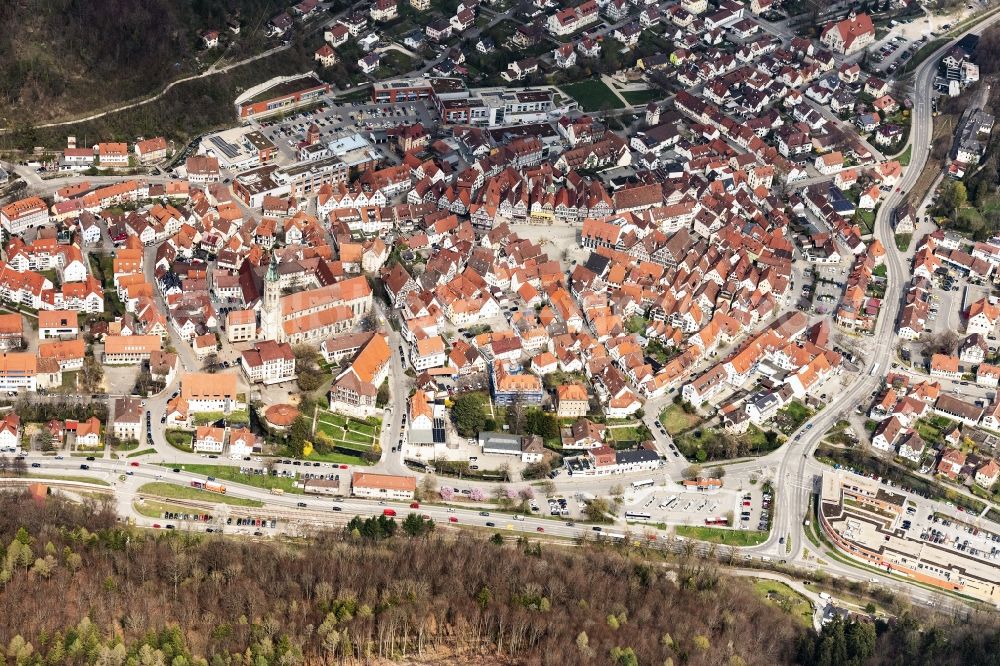 Aerial image Bad Urach - City view on down town in Bad Urach in the state Baden-Wurttemberg, Germany