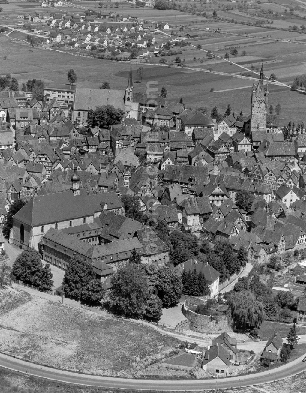 Aerial image Bad Wimpfen - City view on down town in Bad Wimpfen in the state Baden-Wuerttemberg, Germany