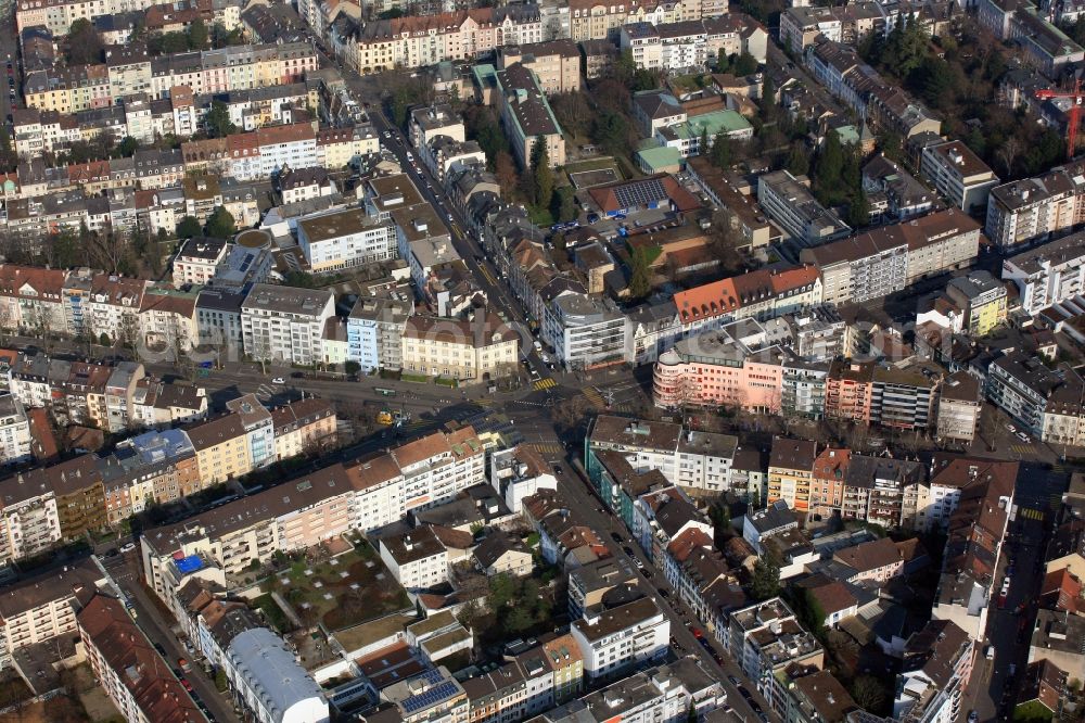 Basel from above - Star-shaped intersection area at Burgfelderplatz in downtown Basel, Switzerland